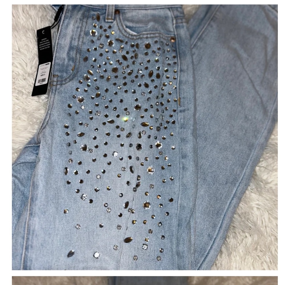 Blinged out straight leg jeans